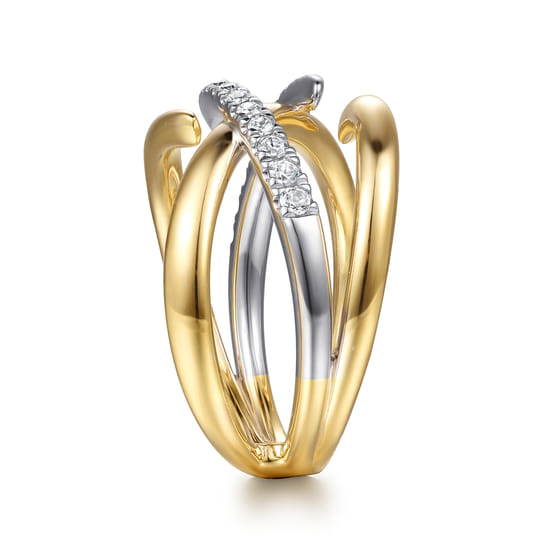 14K White & Yellow Gold Diamond Spike Cross Cross Ring angle 4