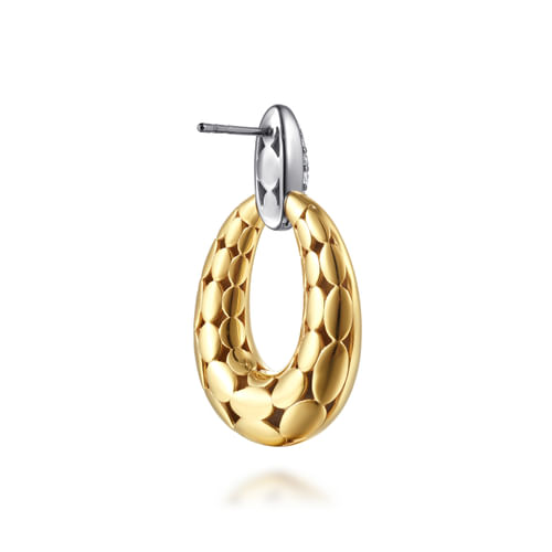 14K White & Yellow Gold Diamond Stud Drop Earrings