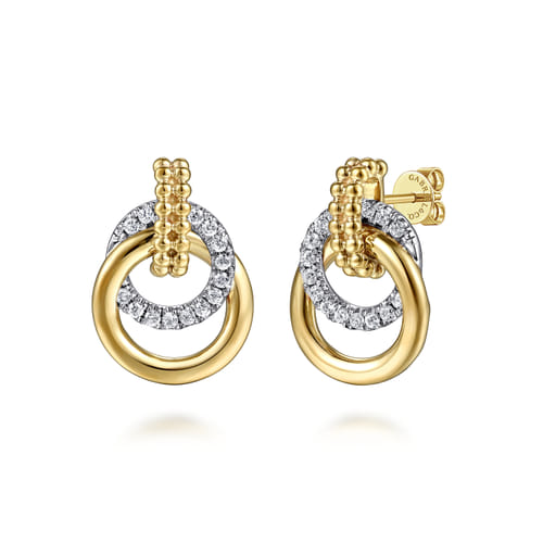 14K White & Yellow Gold Diamond Stud Earrings- Bujukan