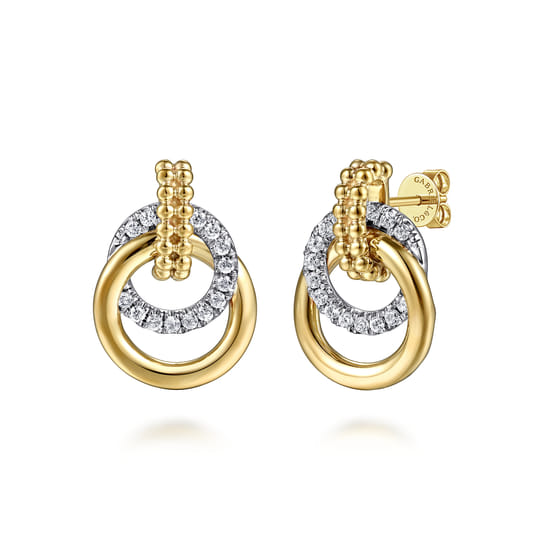 14K White & Yellow Gold Diamond Stud Earrings- Bujukan