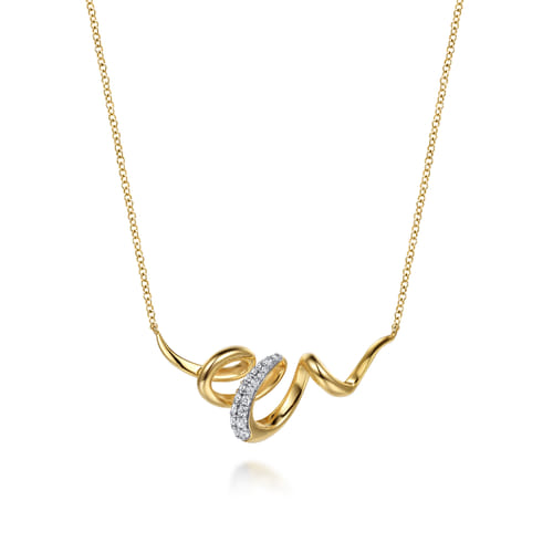 14K White & Yellow Gold Diamond Swirl Bar Necklace