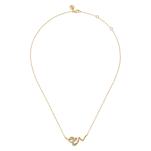 14K White & Yellow Gold Diamond Swirl Bar Necklace