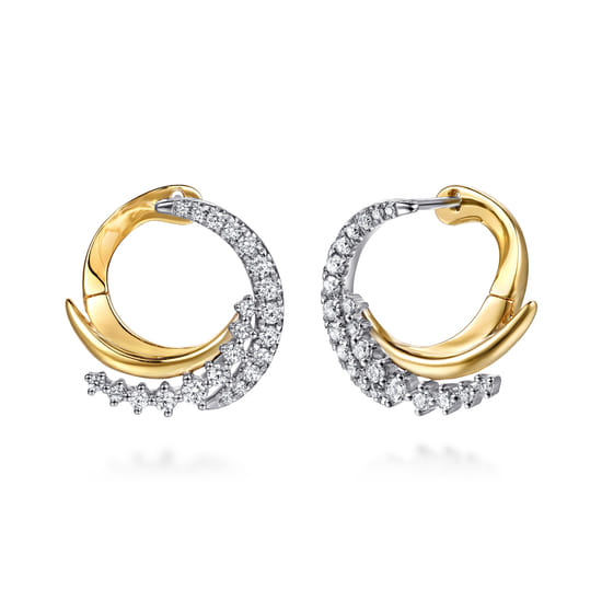 14K White & Yellow Gold Diamond Swirl Bypass Hoop Earrings