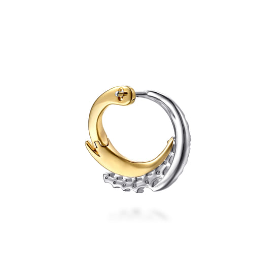 14K White & Yellow Gold Diamond Swirl Bypass Hoop Earrings angle 2