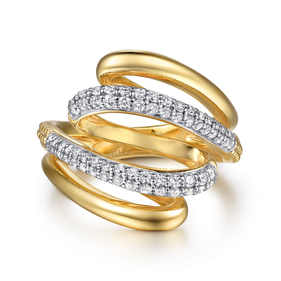 14K White & Yellow Gold Diamond Swirl Ring