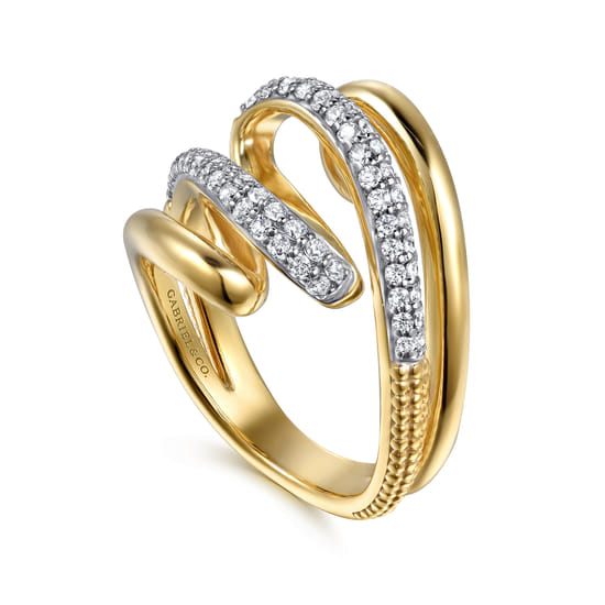 14K White & Yellow Gold Diamond Swirl Ring angle 3