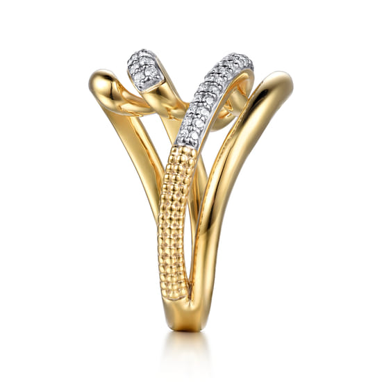 14K White & Yellow Gold Diamond Swirl Ring angle 4