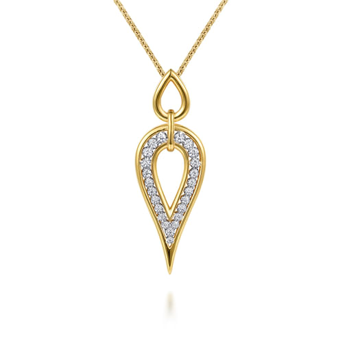 14K White & Yellow Gold Diamond Teardrop Necklace