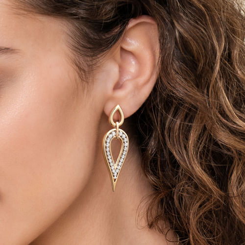 14K White & Yellow Gold Diamond Teardrop Stud Drop Earrings