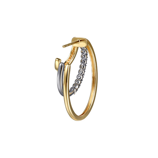 14K White & Yellow Gold Diamond Three Row J Hoop Stud Earrings angle 3