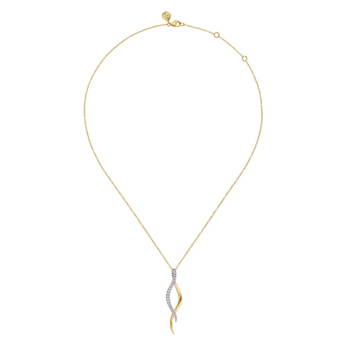 14K White & Yellow Gold Diamond Twisted Spike Drop Necklace