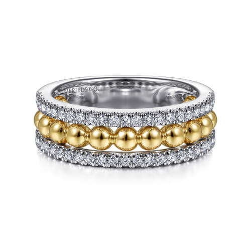 14K White & Yellow Gold Diamond Wide Band Ring-Bujukan