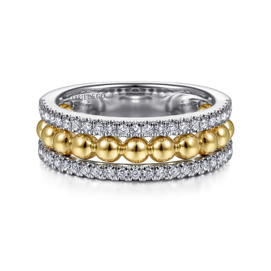 Gabriel - 14K White & Yellow Gold Diamond Wide Band Ring-Bujukan Gabriel - 14K White & Yellow Gold Diamond Wide Band Ring-Bujukan