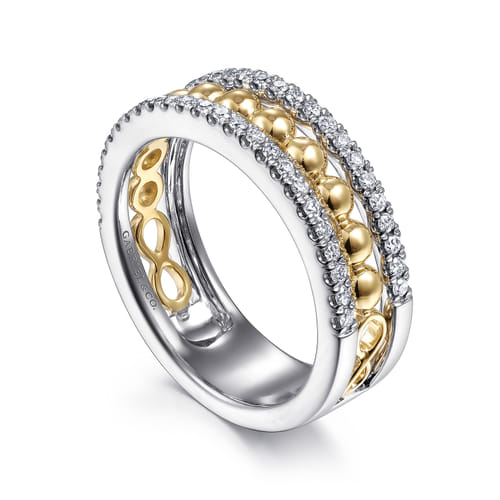 14K White & Yellow Gold Diamond Wide Band Ring-Bujukan
