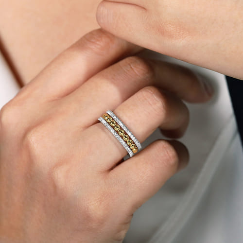 14K White & Yellow Gold Diamond Wide Band Ring-Bujukan