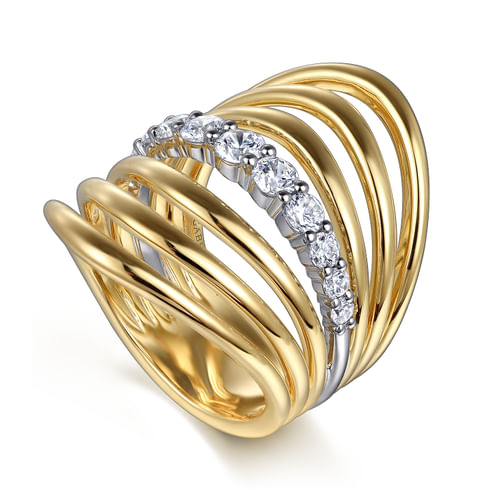 14K White & Yellow Gold Diamond Wide Band Ring