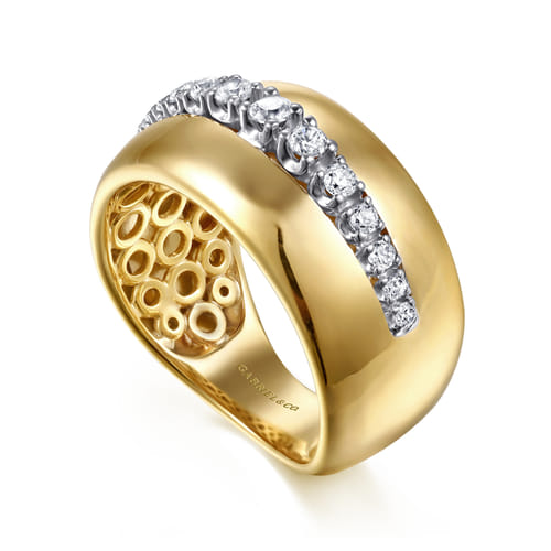 14K White & Yellow Gold Diamond Wide Band Ring
