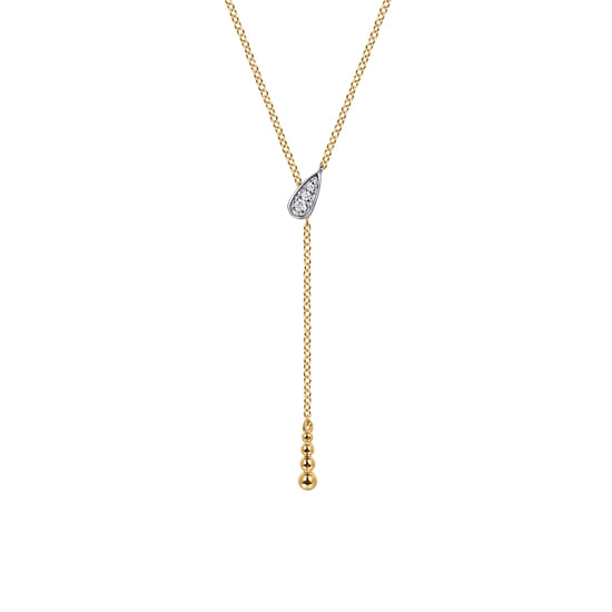 14K White & Yellow Gold Diamond Y Necklace-Bujukan