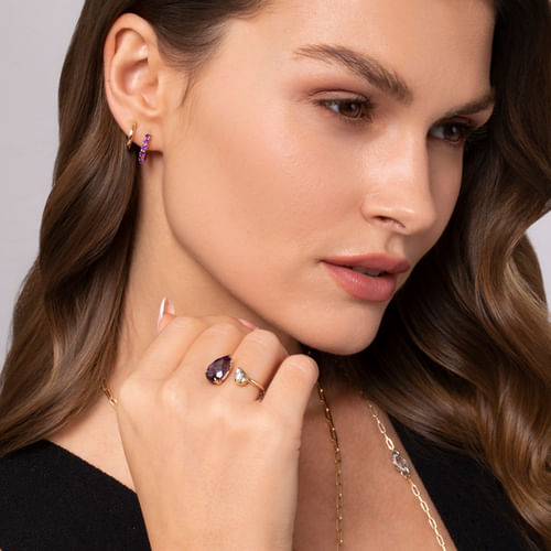 14K White & Yellow Gold Diamond and Amethyst Open Ring