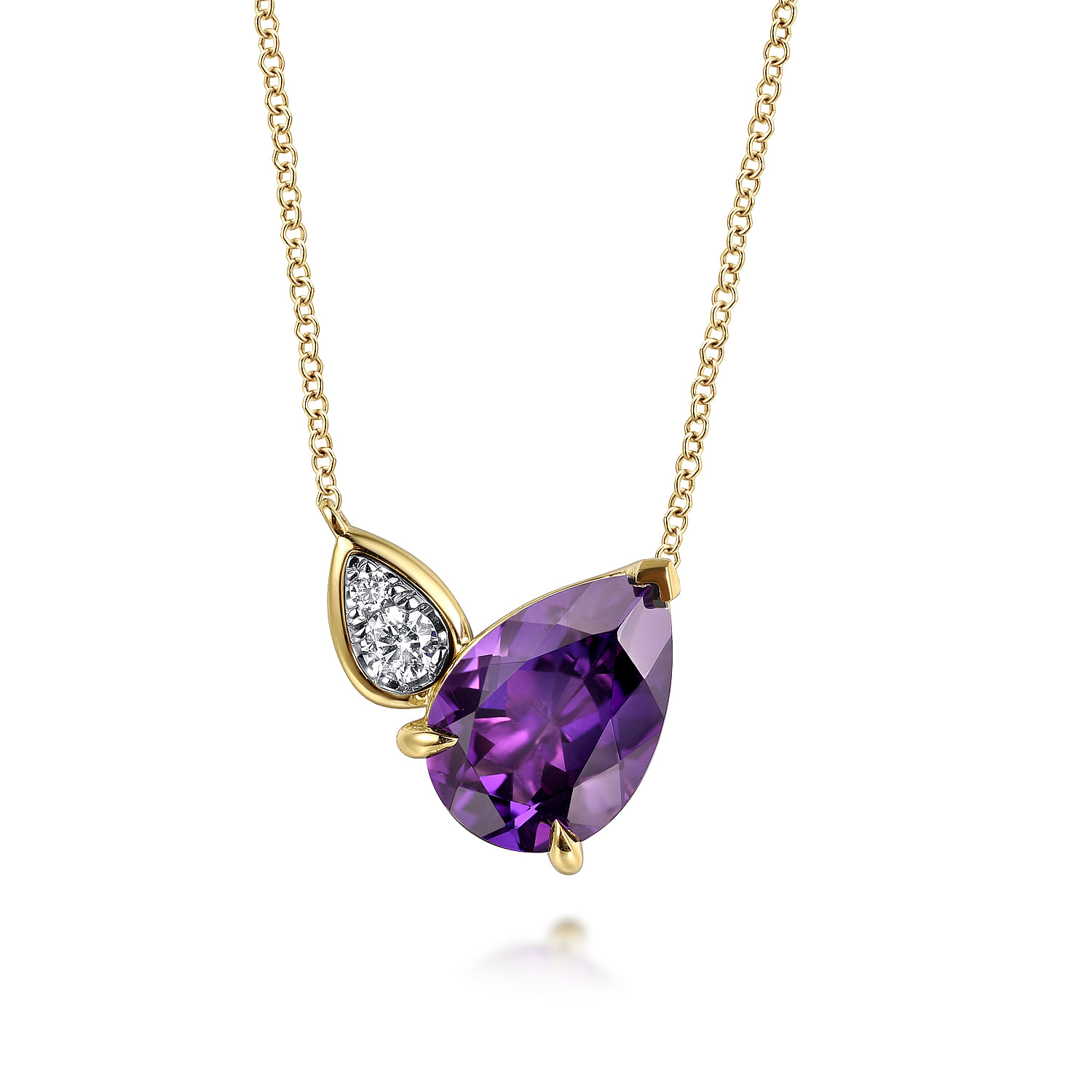 14K White & Yellow Gold Diamond and Amethyst Pendant Necklace