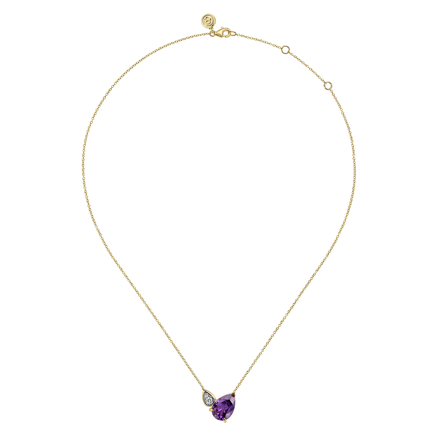 14K White & Yellow Gold Diamond and Amethyst Pendant Necklace