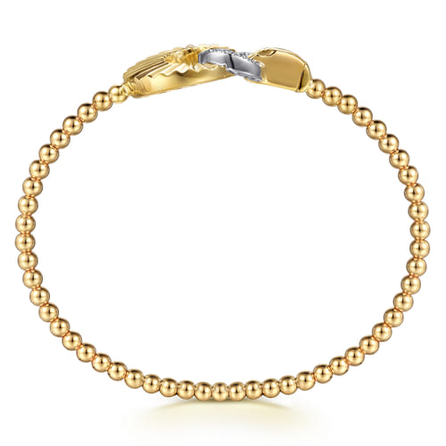 14K White & Yellow Gold Diamond and Diamond Cut Double Round Disk Bangle Bracelet 14K White & Yellow Gold Diamond and Diamond Cut Double Round Disk Bangle Bracelet