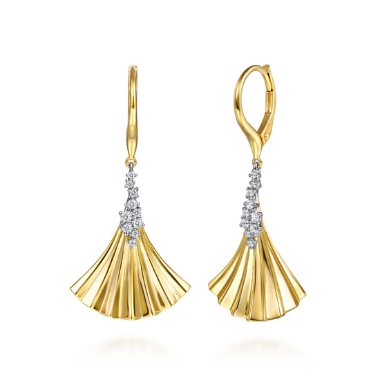 14K White & Yellow Gold Diamond and Diamond Cut Leverback Drop Earrings 14K White & Yellow Gold Diamond and Diamond Cut Leverback Drop Earrings