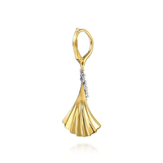14K White & Yellow Gold Diamond and Diamond Cut Leverback Drop Earrings angle 2 14K White & Yellow Gold Diamond and Diamond Cut Leverback Drop Earrings angle 2