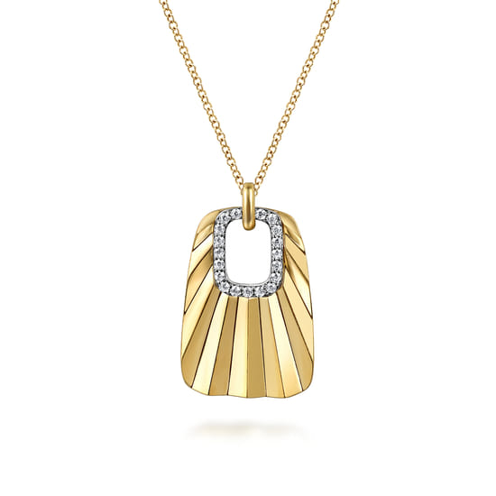Gabriel - 14K White & Yellow Gold Diamond and Diamond Cut Pendant Drop Necklace
