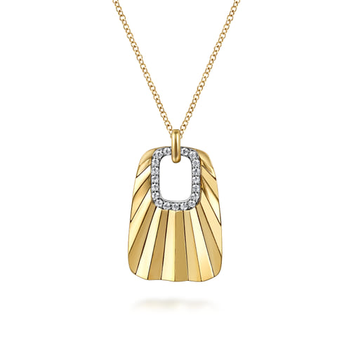 14K White & Yellow Gold Diamond and Diamond Cut Pendant Drop Necklace 14K White & Yellow Gold Diamond and Diamond Cut Pendant Drop Necklace