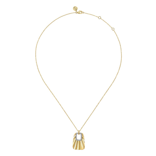 14K White & Yellow Gold Diamond and Diamond Cut Pendant Drop Necklace 14K White & Yellow Gold Diamond and Diamond Cut Pendant Drop Necklace