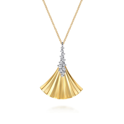 14K White & Yellow Gold Diamond and Diamond Cut Pendant Necklace