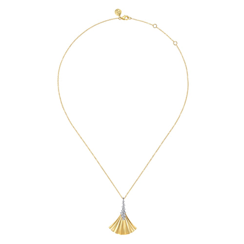 14K White & Yellow Gold Diamond and Diamond Cut Pendant Necklace