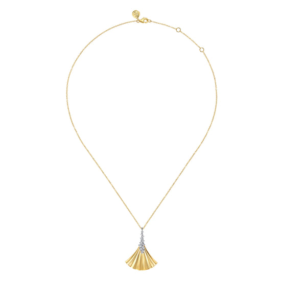 14K White & Yellow Gold Diamond and Diamond Cut Pendant Necklace angle 2