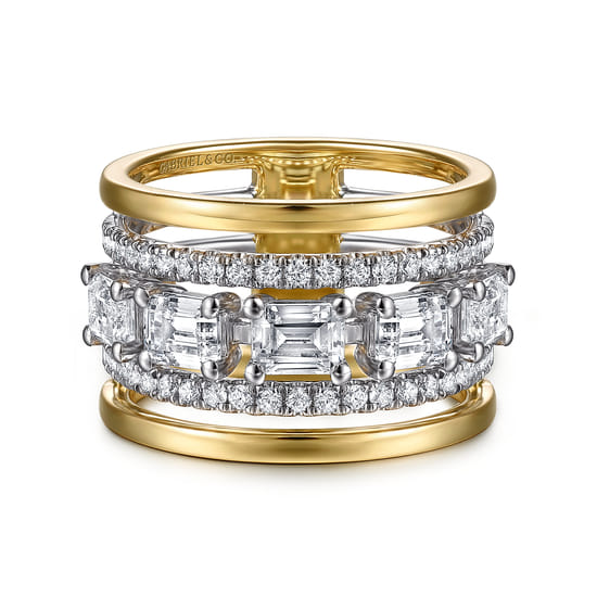 Gabriel - 14K White & Yellow Gold Emerald Cut Diamond Easy Stackable Ring