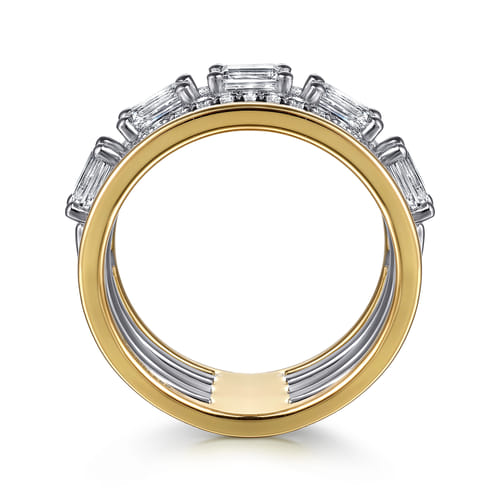 14K White & Yellow Gold Emerald Cut Diamond Easy Stackable Ring