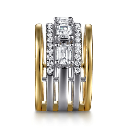14K White & Yellow Gold Emerald Cut Diamond Easy Stackable Ring