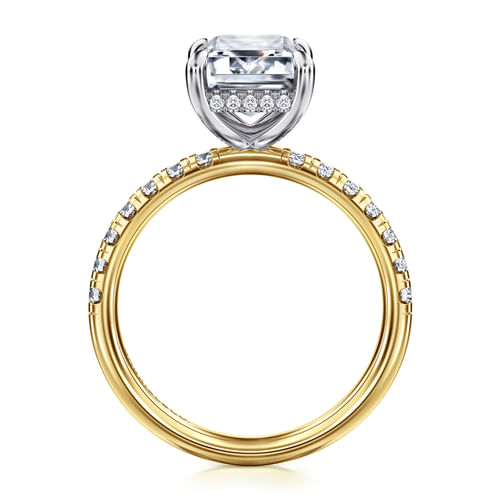 14K White- Yellow Gold Emerald Cut Hidden Halo Diamond Engagement Ring