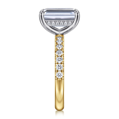 14K White- Yellow Gold Emerald Cut Hidden Halo Diamond Engagement Ring