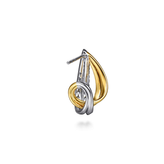 14K White & Yellow Gold Graduating Diamond J Hoop Stud Earrings angle 3