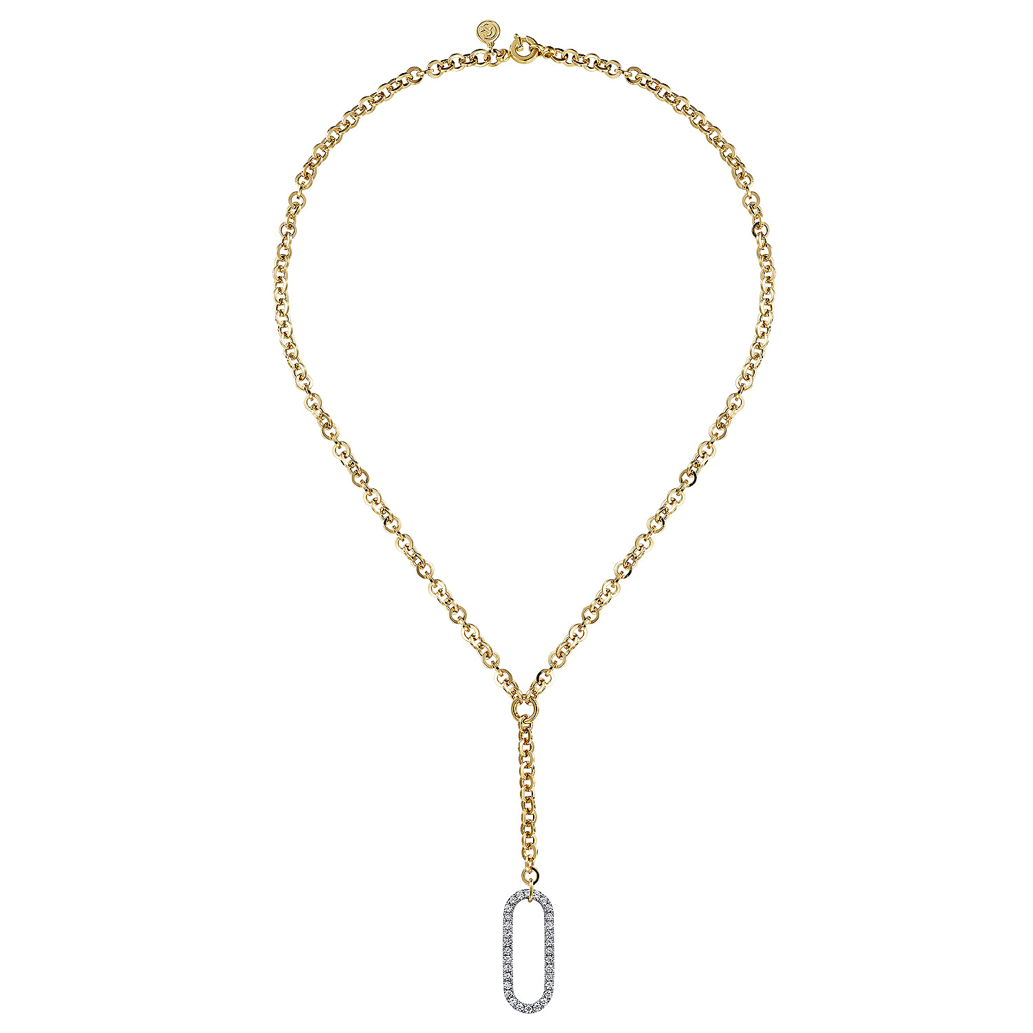 14K White & Yellow Gold Hollow Tube Link Diamond Y Necklace