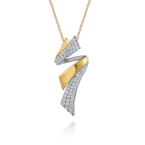 14K White & Yellow Gold Multi Row Graduating Diamond Bypass Pendant Necklace
