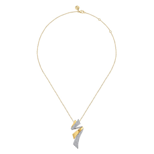 14K White & Yellow Gold Multi Row Graduating Diamond Bypass Pendant Necklace