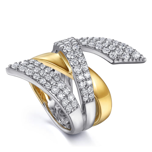 14K White & Yellow Gold Multi Row Graduating Diamond Bypass Ring