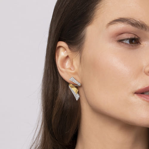 14K White & Yellow Gold Multi Row Graduating Diamond Bypass Stud Earrings 14K White & Yellow Gold Multi Row Graduating Diamond Bypass Stud Earrings