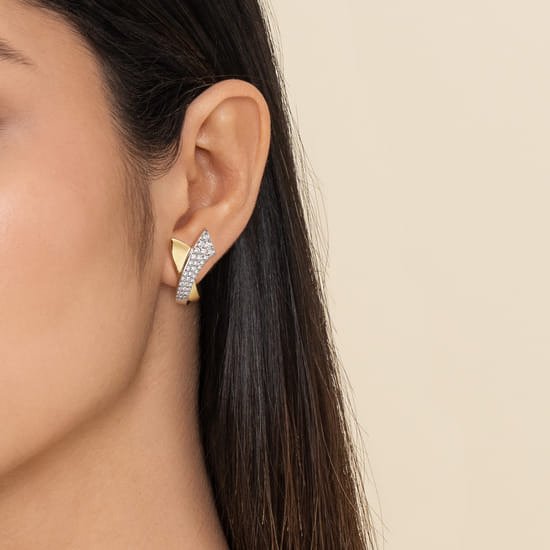 14K White & Yellow Gold Multi Row Graduating Diamond J Hoop Stud Earrings angle 2