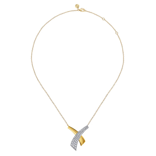14K White & Yellow Gold Multi Row Graduating Diamond Pendant Necklace