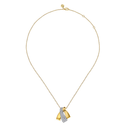 14K White & Yellow Gold Multi Row Graduating Diamond Pendant Necklace