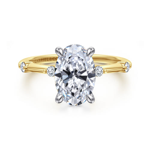 14K White -Yellow Gold Oval Diamond Engagement Ring