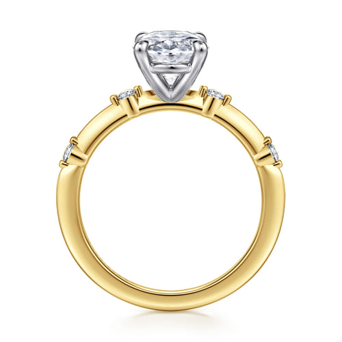14K White -Yellow Gold Oval Diamond Engagement Ring